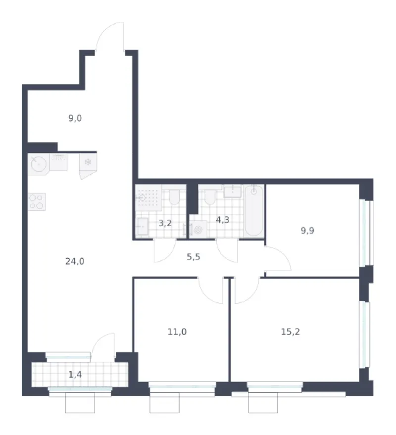 3-комн. 83.5 м²