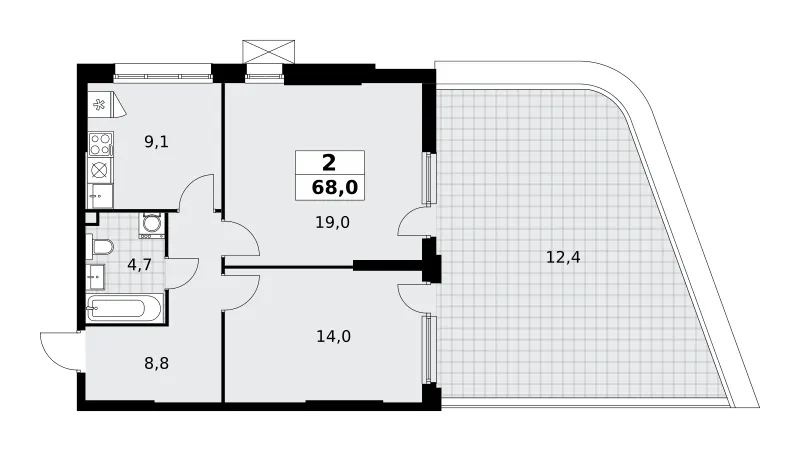 2-комн. 68 м²