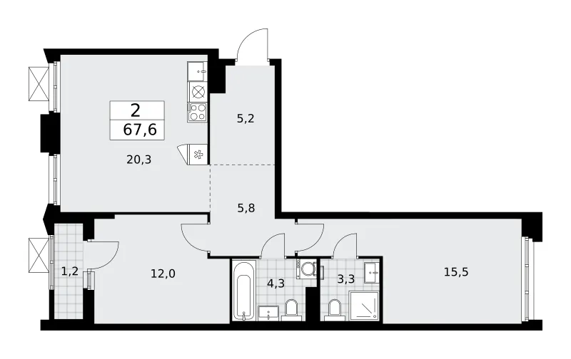 2-комн. 67.6 м²