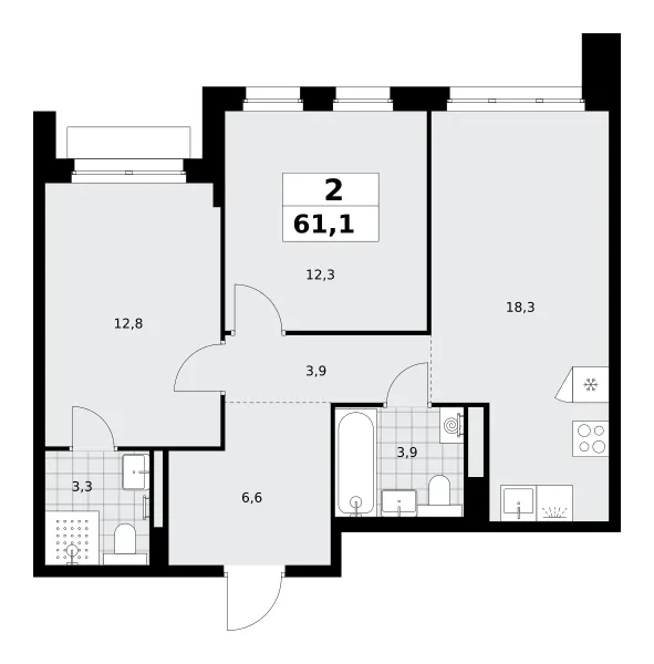 2-комн. 61.1 м²