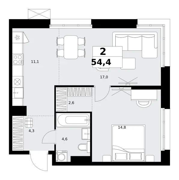 2-комн. 54.4 м²