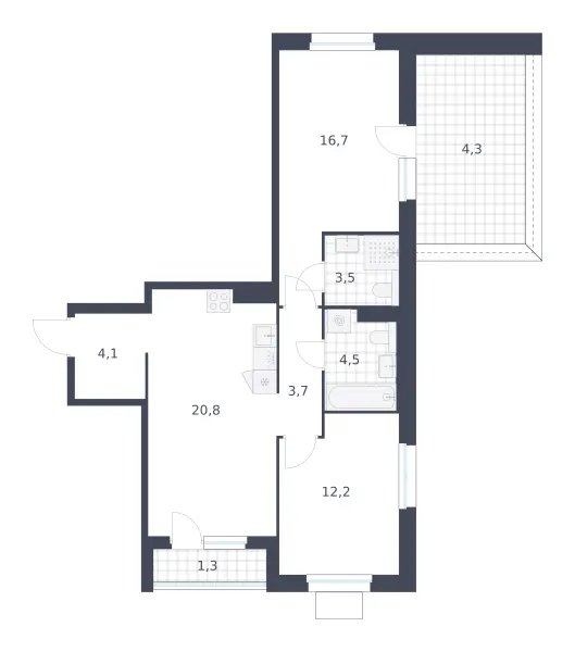 2-комн. 71.1 м²
