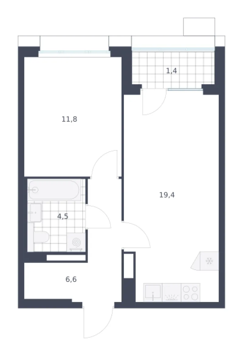 1-комн. 43.7 м²