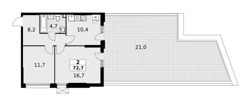 2-комн. 72.7 м²