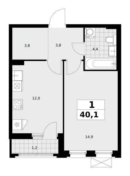1-комн. 40.1 м²