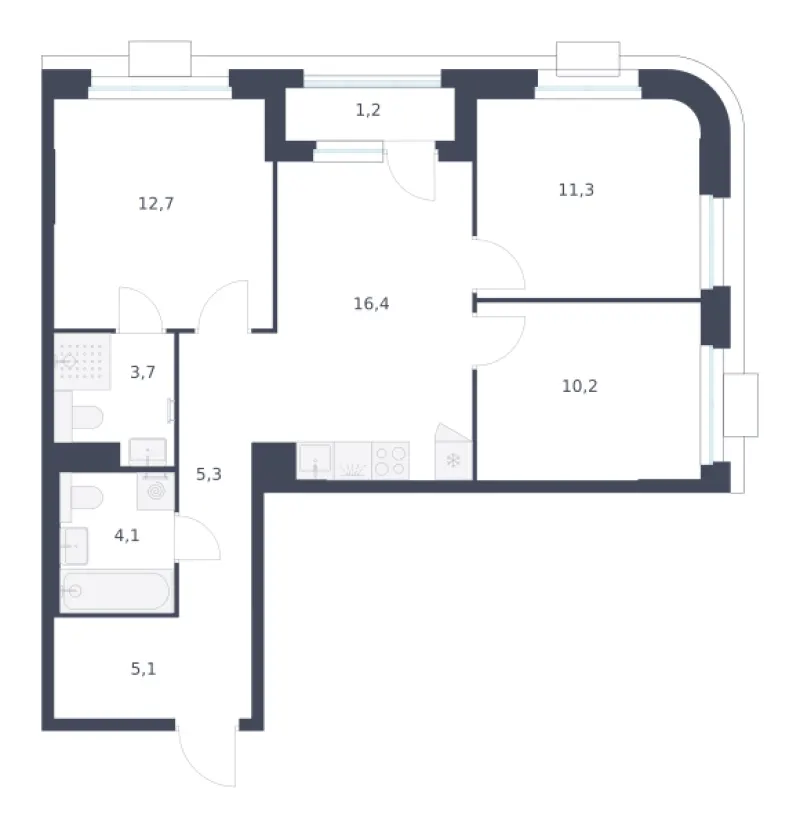 3-комн. 70 м²