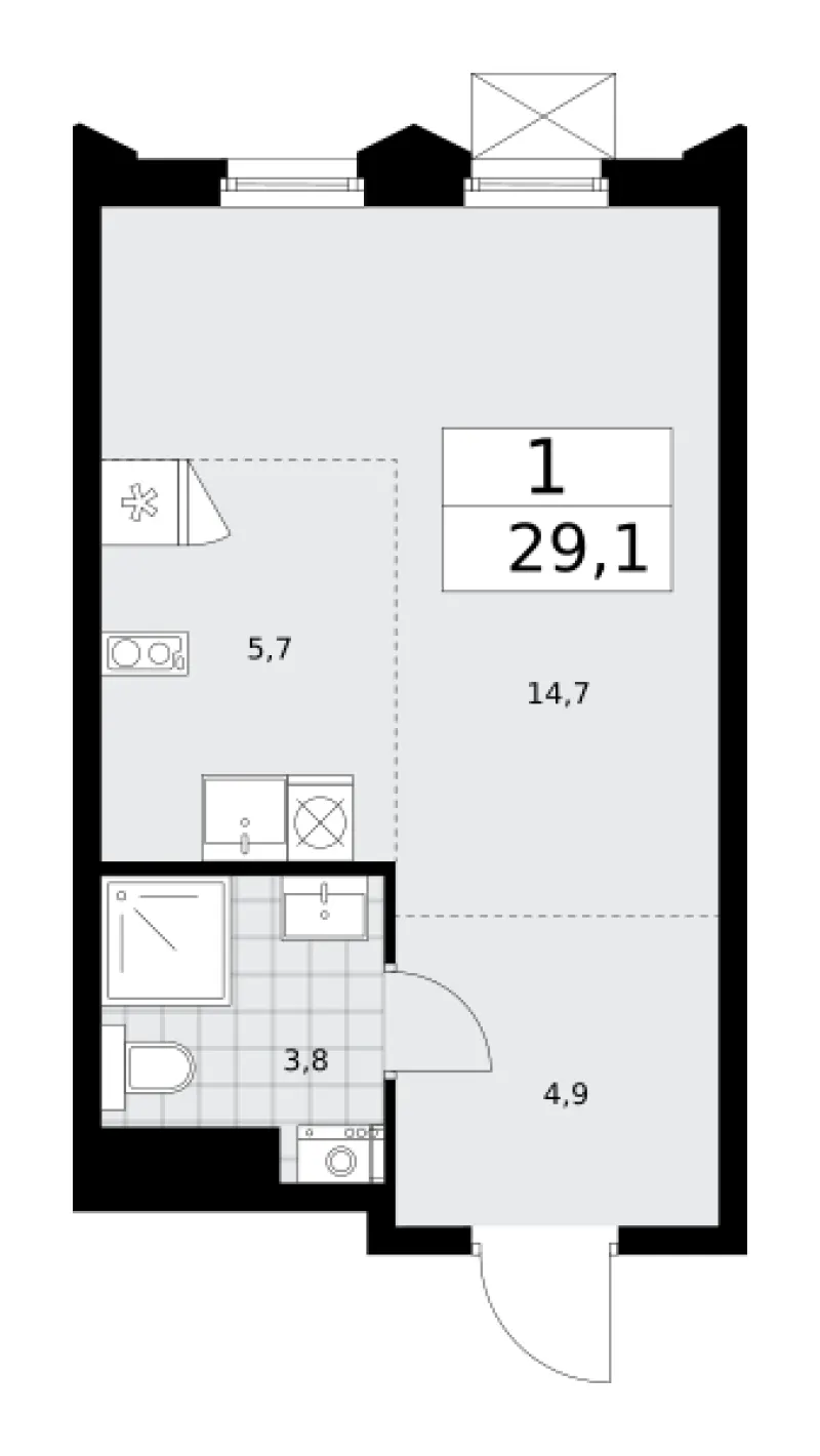 Студия 29.1 м²