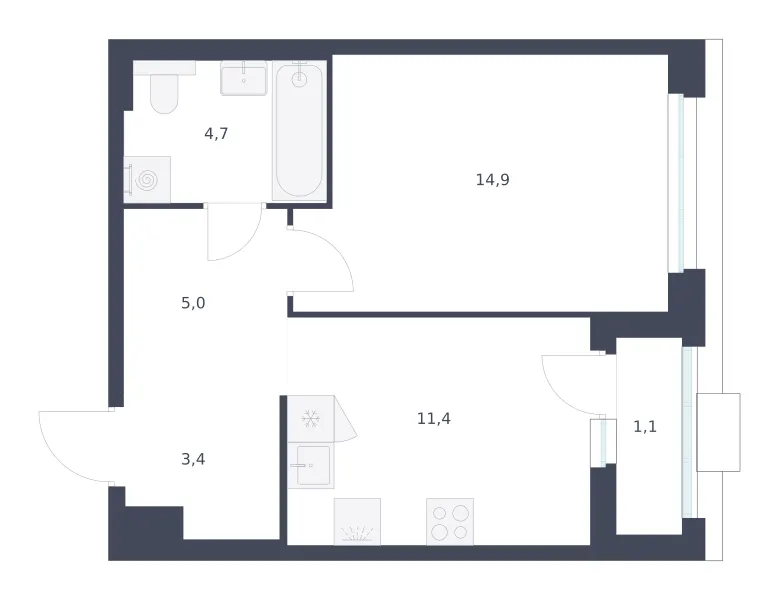 1-комн. 40.5 м²