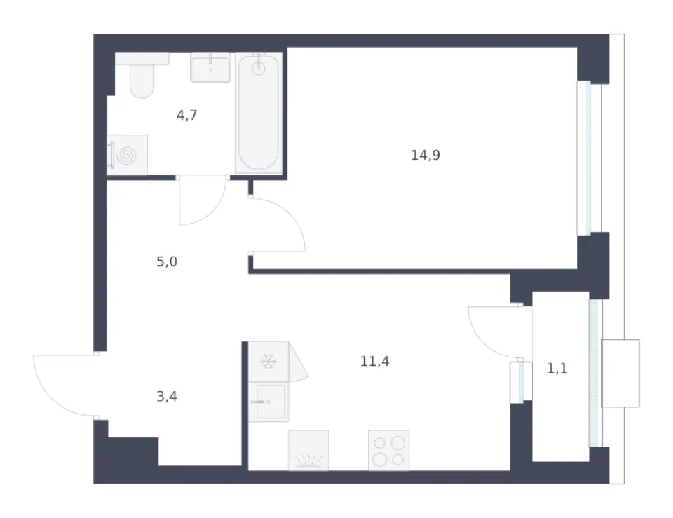 1-комн. 40,5 м²