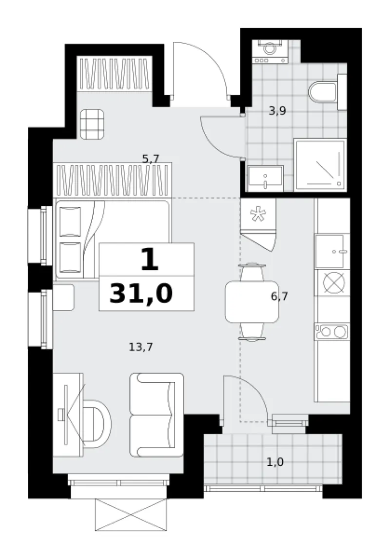 Студия 31 м²