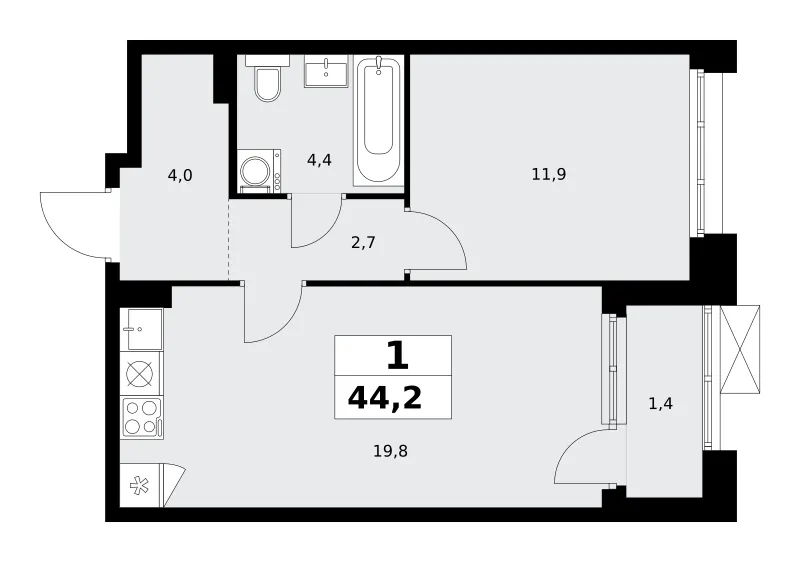 1-комн. 44.2 м²