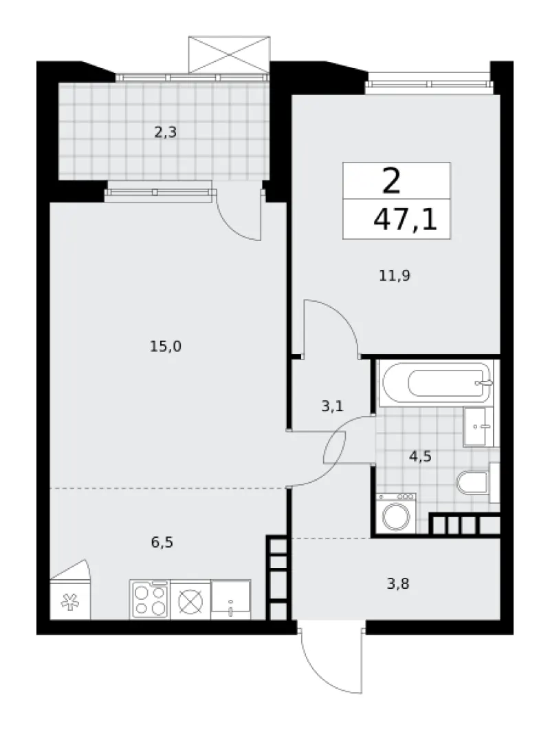 2-комн. 47.1 м²