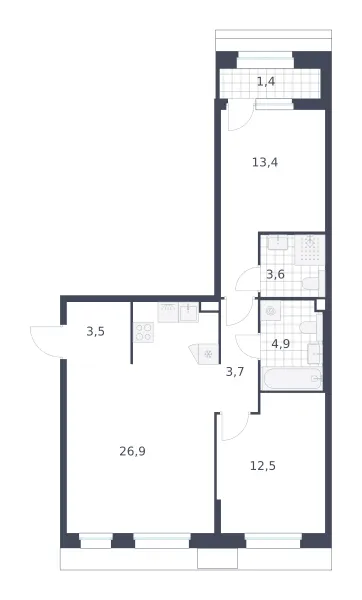 2-комн. 69.9 м²