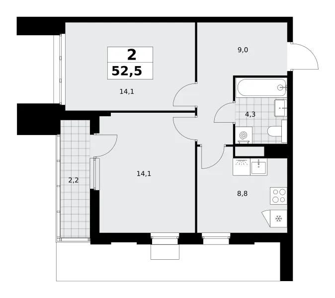 2-комн. 52.5 м²