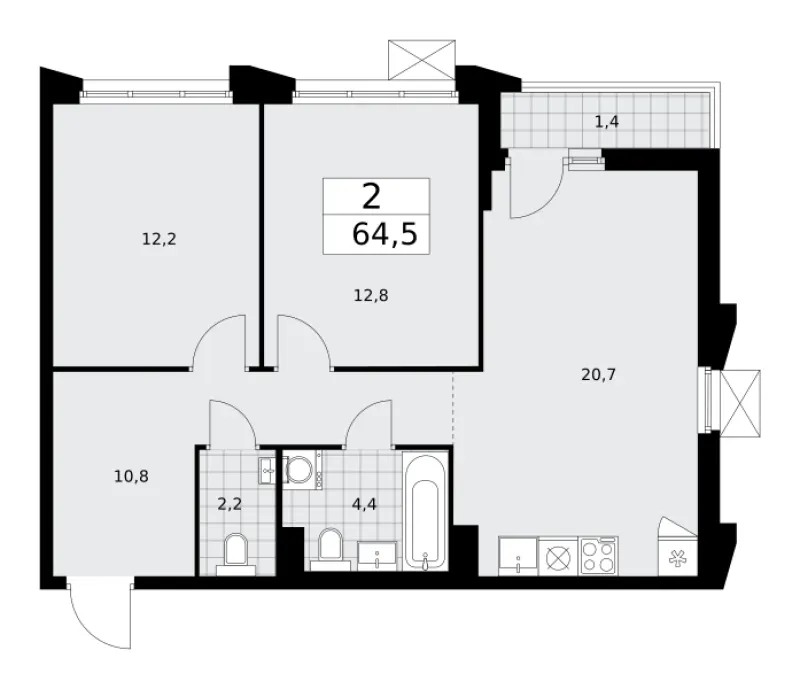 2-комн. 64.5 м²