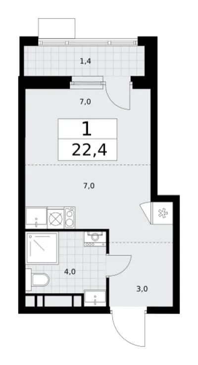 22,4 м² — планировка