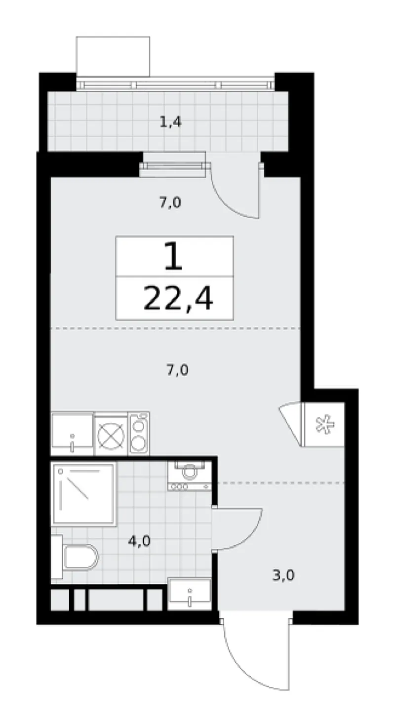 Студия 22.4 м²