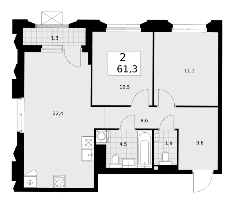 2-комн. 61.3 м²