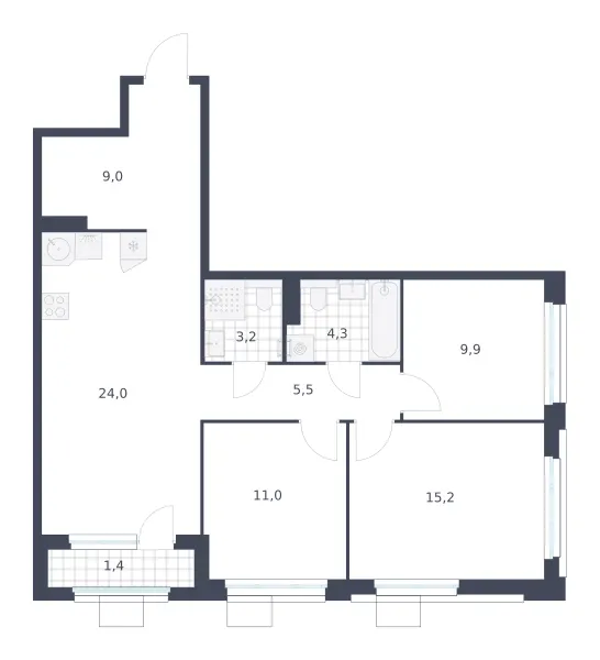 3-комн. 83.5 м²