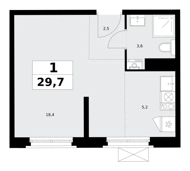 Студия 29.7 м²