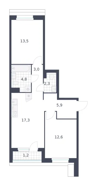 2-комн. 60.6 м²