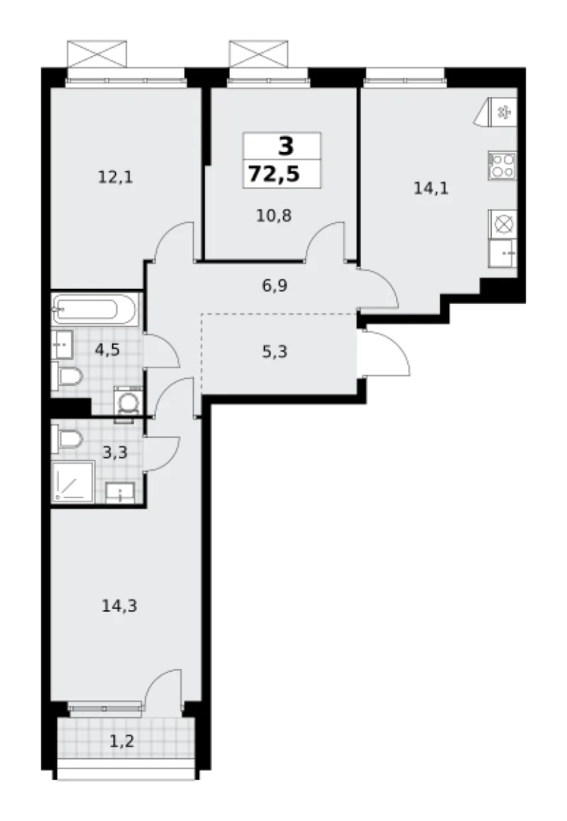 3-комн. 72.5 м²