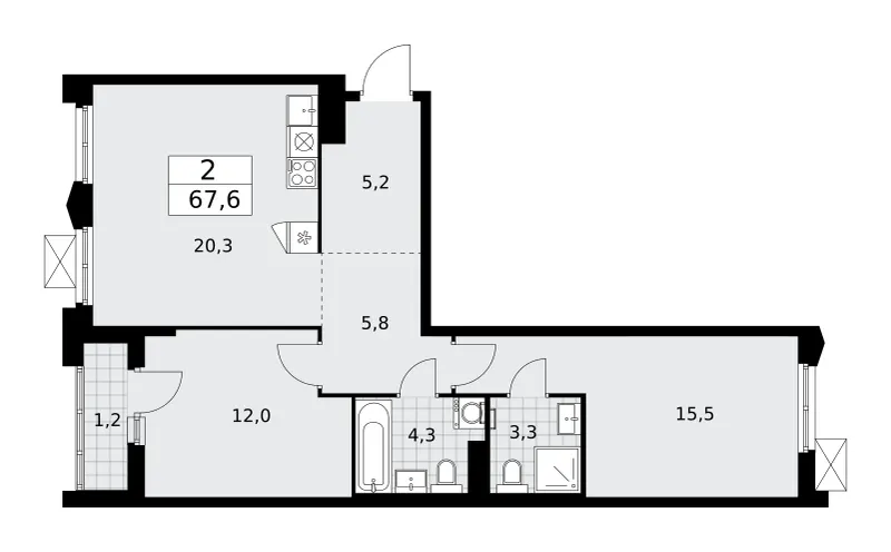 2-комн. 67.6 м²
