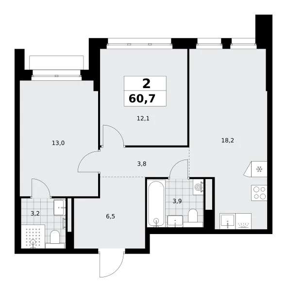 2-комн. 60.7 м²