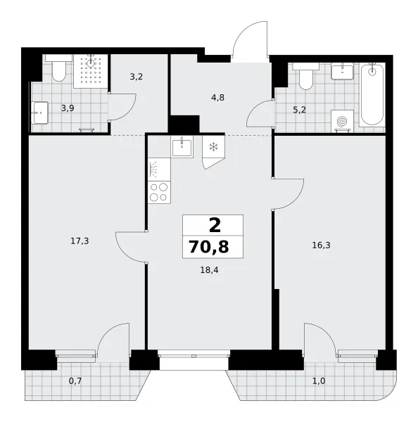 2-комн. 70.8 м²
