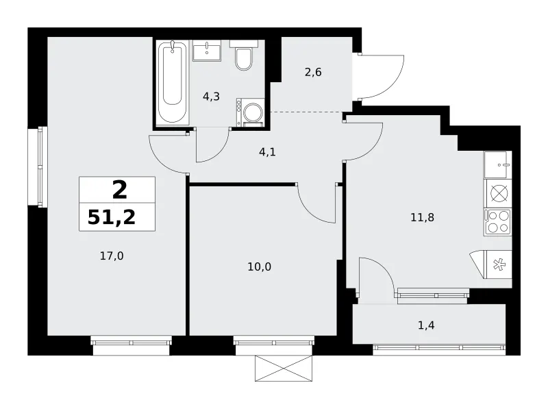 2-комн. 51.2 м²
