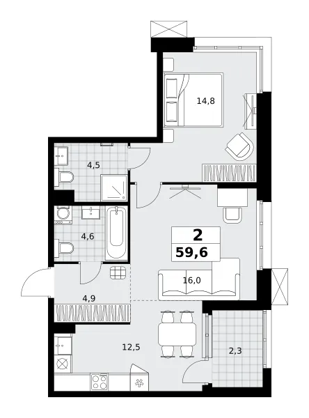 2-комн. 59.6 м²