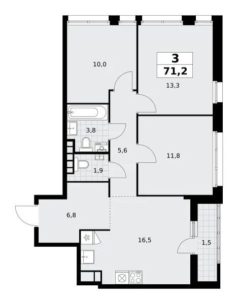 3-комн. 71.2 м²