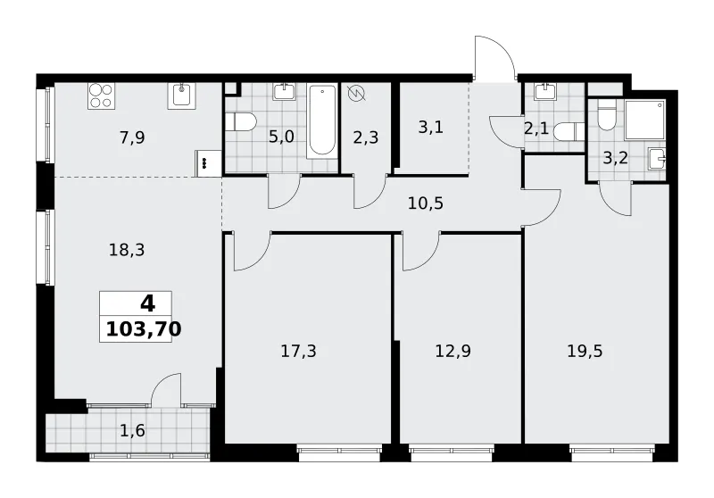 4-комн. 104.4 м²