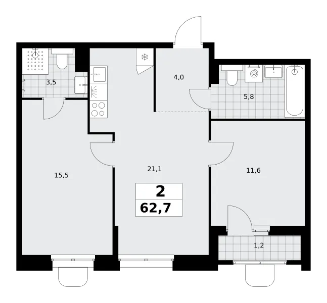 2-комн. 62.7 м²
