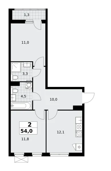 2-комн. 54 м²