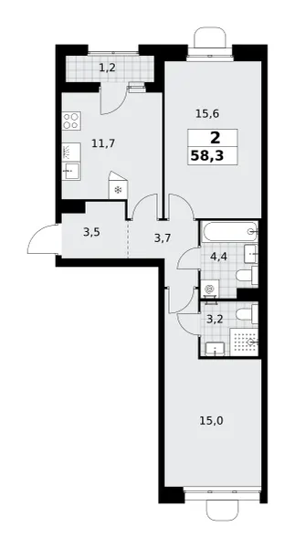 2-комн. 58.3 м²
