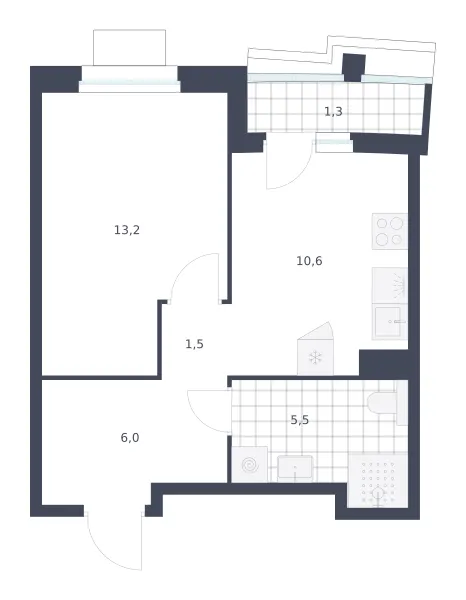 1-комн. 38.1 м²