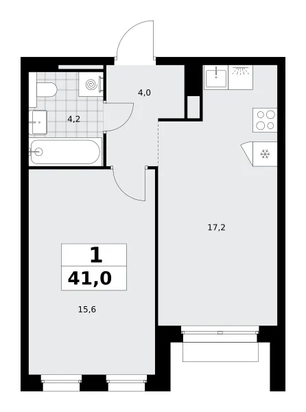 1-комн. 41 м²