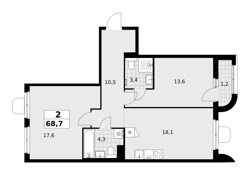 2-комн. 68.7 м²