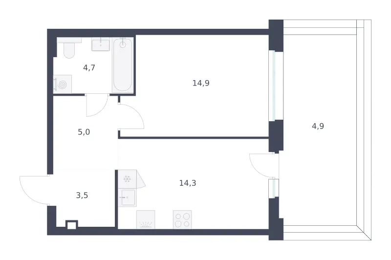 1-комн. 47.3 м²