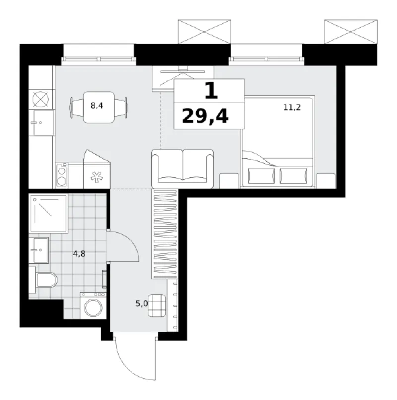 Студия 29.4 м²