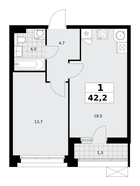 1-комн. 42.2 м²