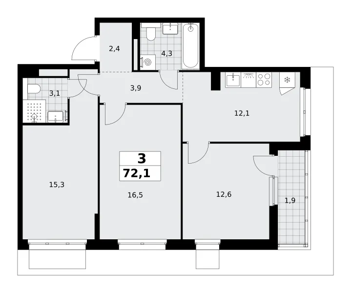 3-комн. 72.1 м²