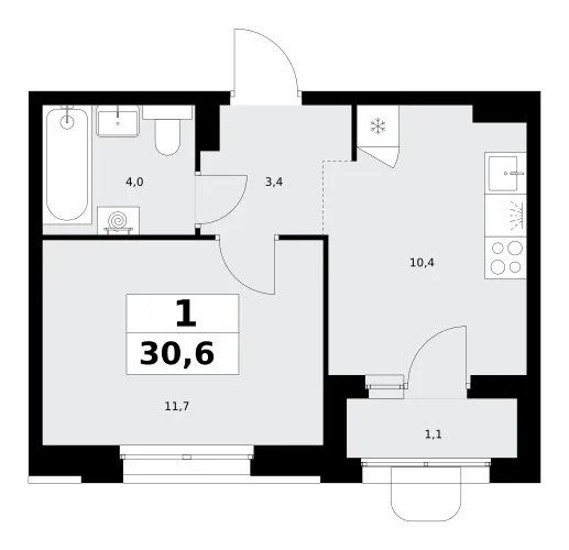 1-комн. 30.6 м²