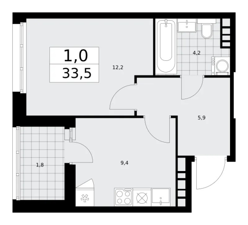1-комн. 33.5 м²