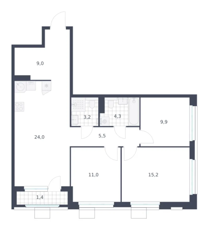 3-комн. 83.5 м²