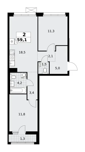 2-комн. 59.1 м²