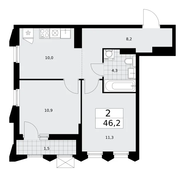 2-комн. 46.2 м²