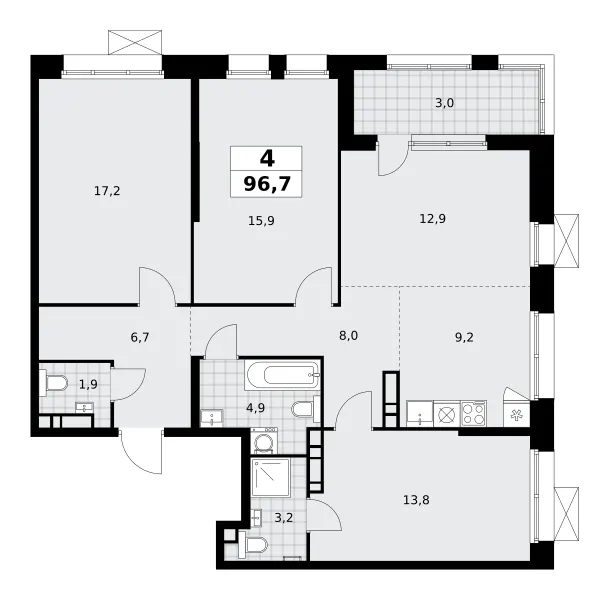 4-комн. 96.7 м²
