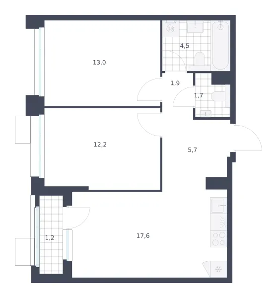 2-комн. 57.8 м²